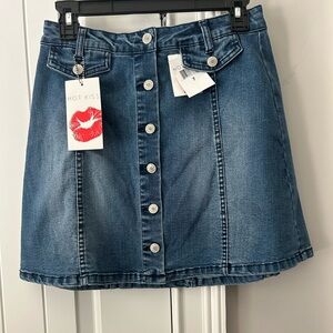 Hot Kiss Button-Front Denim Mini Skirt